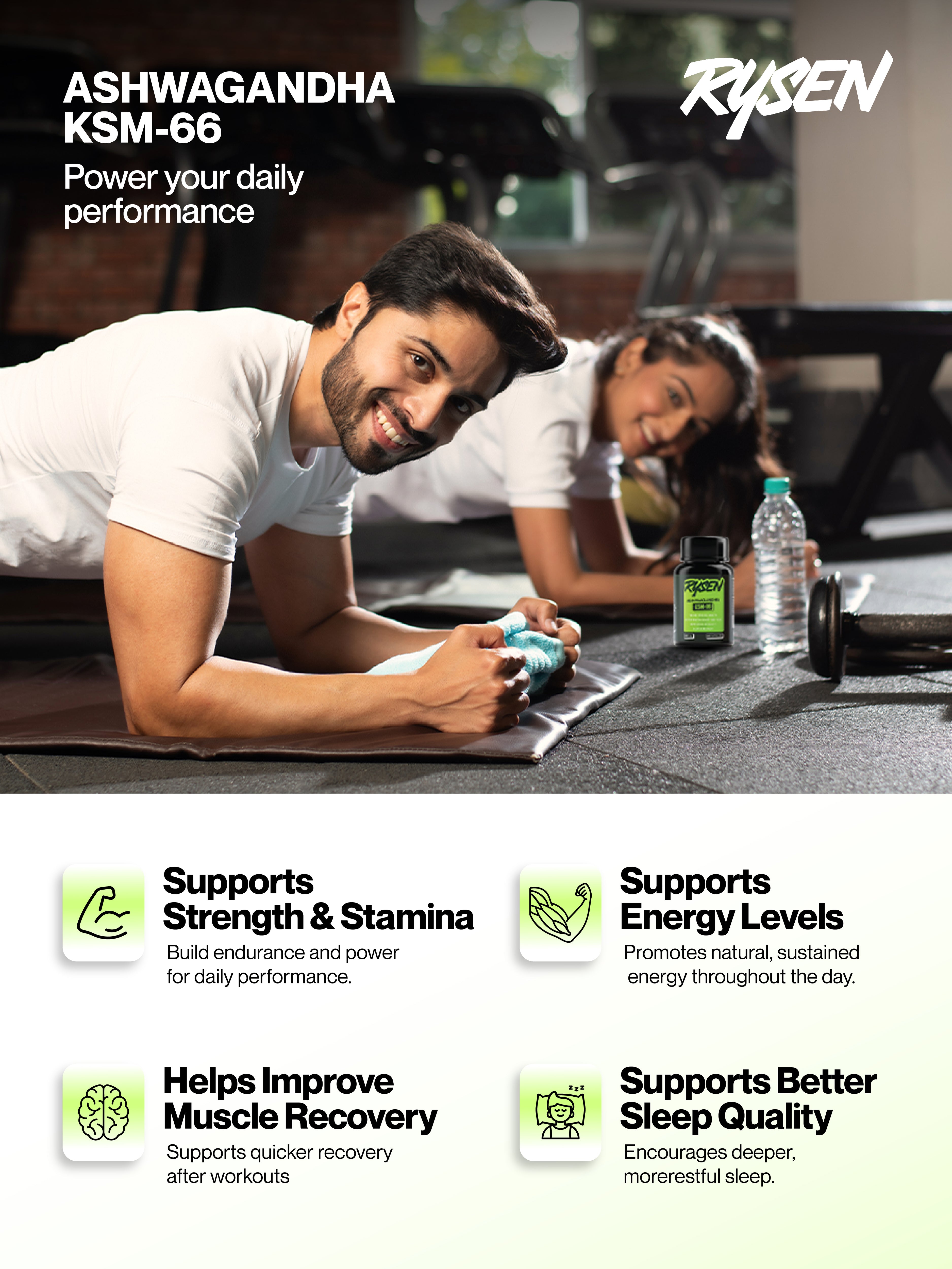 Rysen Ashwagandha KSM-66 – 500mg | Stress, Focus, Mood & Sleep (60 Capsules)