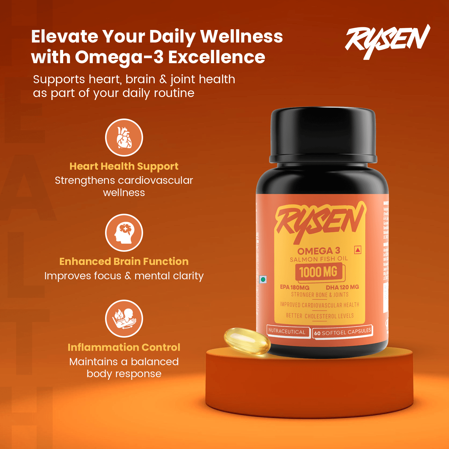 Rysen Omega 3 supplement India — purified fish oil capsules for daily cardiovascular support