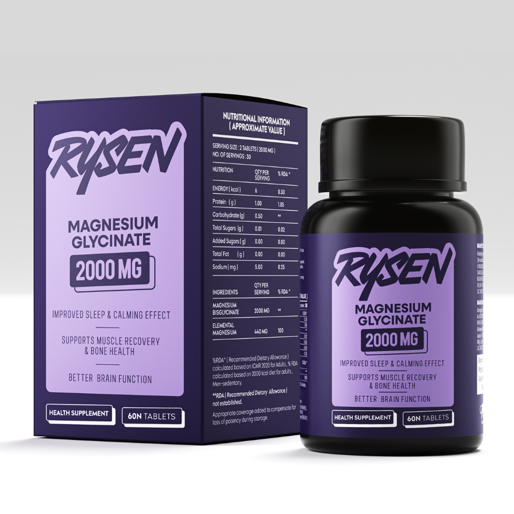 Rysen Magnesium Glycinate 400mg chelated tablets — bottle of 60 for sleep and anxiety relief, India